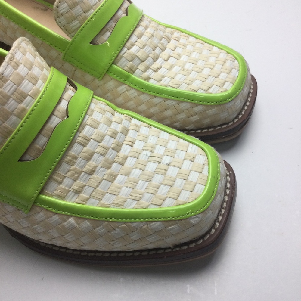 Urban Outfitters Lexi Woven Checkerboard Faux Patent Square Toe Heeled Loafers - Picture 9 of 12
